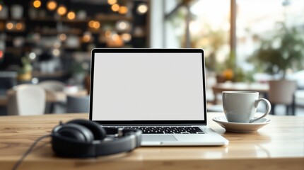 Modern Laptop Mockup: Coffee Shop Workspace