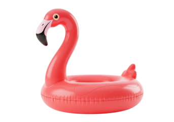 Pink inflatable flamingo pool float isolated on transparent background