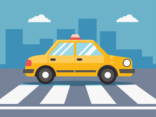 Taxi Car Vector Graphic with Zebra Crossing