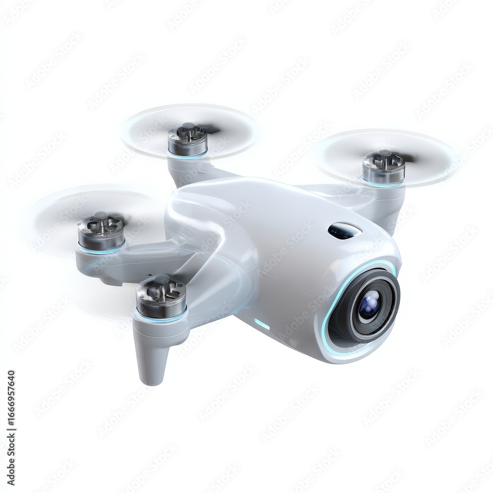 Poster modern white drone with camera high resolution image for technology and innovation projects