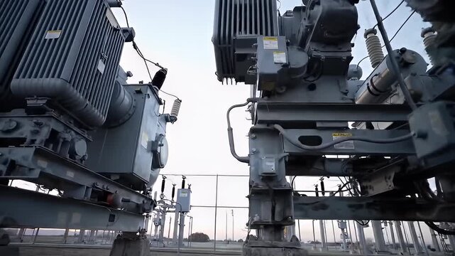 Power transformers dominate the scene in a sprawling energy station