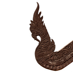 A golden carved Naga with a fierce head design, a symbol of ancient Thailand, is placed on a plain white background.
