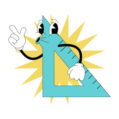 Groovy cartoon ruler character in retro 80s style for school and education illustration