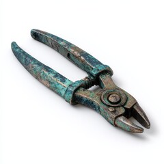 Antique Teal and Copper Pliers Isolated on White Background Perfect for Vintage Tool Collection or DIY Project