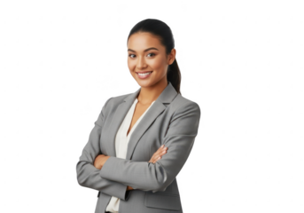 Confident businesswoman with arms crossed isolated on transparent background