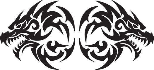 Pair of Tribal Dragon Heads Tattoo Design Vector Art illustration