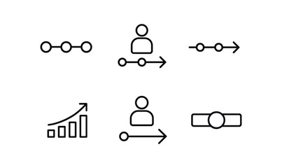 vector outline icons work anniversary celebration (timeline showcase): timeline bar milestone dots arrow markers date labels chart icon highlight.