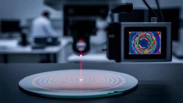 Optical interferometry wavefront sensor capturing nanoscale deviations on mirror surfaces during quality control process.