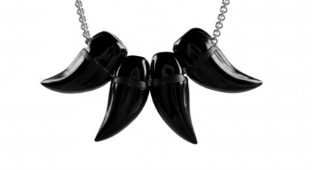 Black tooth pendant necklace isolated on transparent background