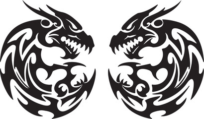 Obraz premium Twin Tribal Dragon Heads Tattoo Design Vector Graphic illustration