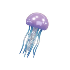 Luminous purple jellyfish with flowing tendrils gracefully floating in the ocean depths transparent background