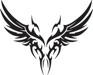 Obraz premium Large Black Tribal Winged Design with Abstract Swirling Elements tattoo illustration