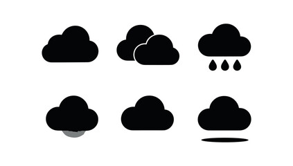 vector solid black filled icons meteorologist (cloud formation): cloud clusters shadow shading light rim raindrop icons sky gradient shadow smear.