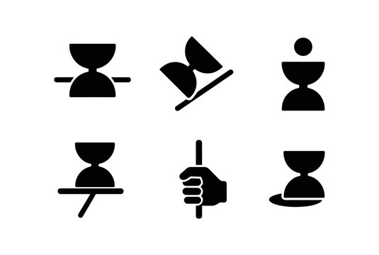 vector solid black filled icons diabolo tricks (grind): diabolo resting on stick slight tilt polished surface controlled motion hand grip shadow play.