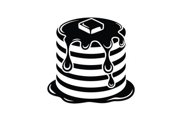 Black and white pancake stack with butter and dripping syrup