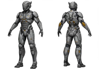 Futuristic soldier equipped with advanced power armor ready for battle action