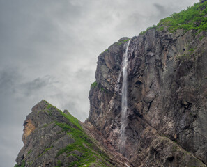 Waterfall at Western Brook Pond in Gros Morne National Park in Newfoundland 
