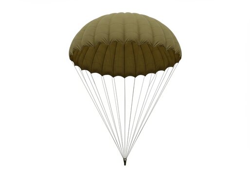 Isolated parachute with deployed canopy against a clean white backdrop