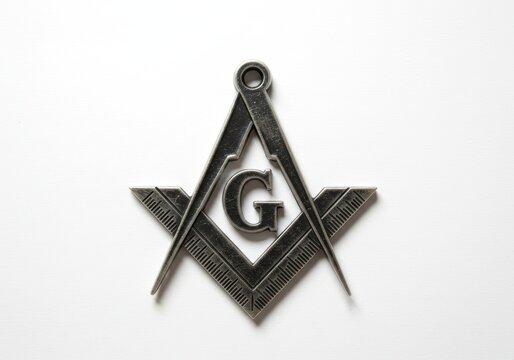 Symbolic Compass and Square Emblem: Geometric Design on White Backdrop