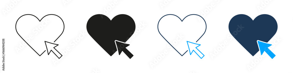 Aufkleber heart with cursor line and solid icon set. online interaction, digital engagement, and social media 