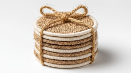 Obraz premium Stack of reusable fabric pads tied with natural rope.