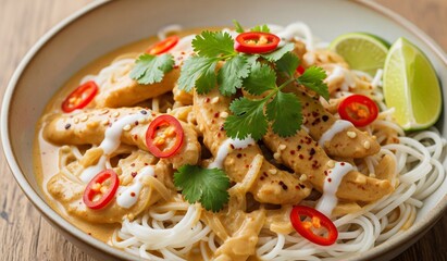 Hähnchen-Curry-Bowl mit Reisnudeln