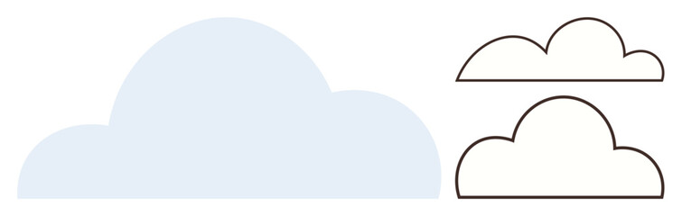 Set of three cloud shapes in solid and outline styles. Ideal for weather, nature, technology, simplicity, design, creativity, innovation. Perfect for presenting a simple flat metaphor