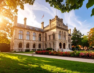 Grand building, golden hour