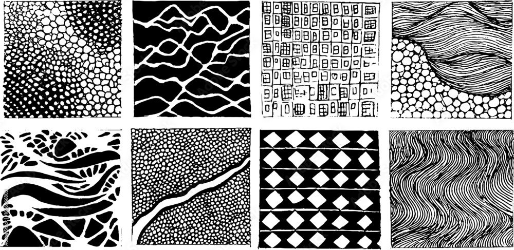 Poster diverse set of hand drawn cyber textures and circuit patterns for artistic design
