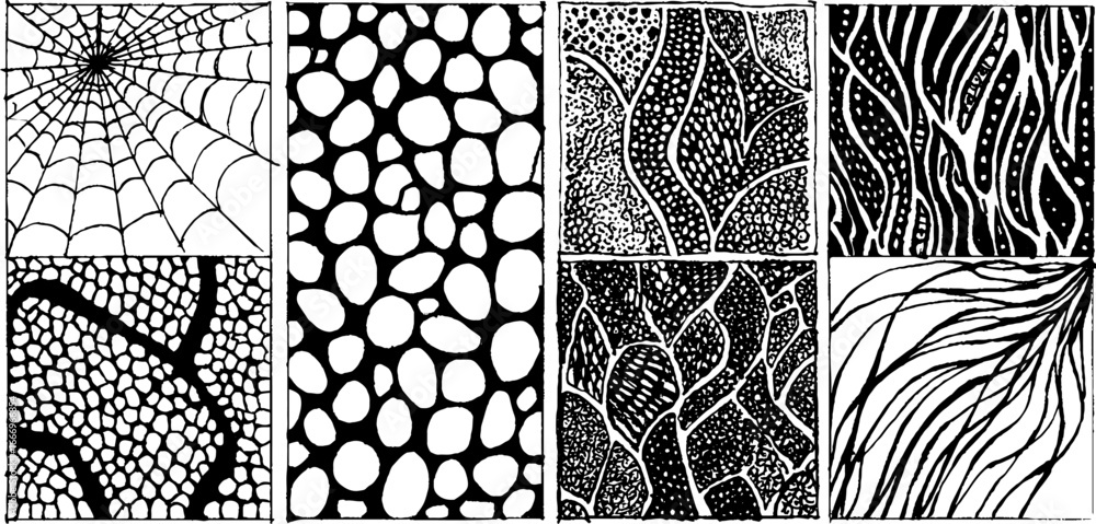 Poster dark fantasy textures set featuring hand drawn spider web and abstract patterns for creative design