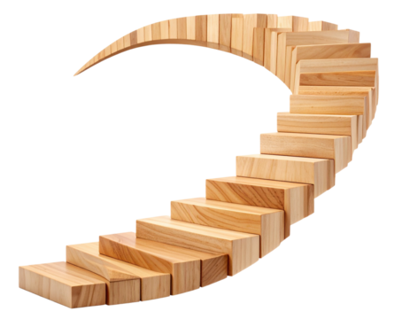 Curved Wooden Block Graph Showing Rising Trend, Isolated PNG