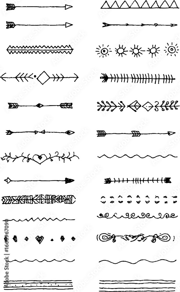 Poster set of hand drawn aztec patterns and decorative borders for design