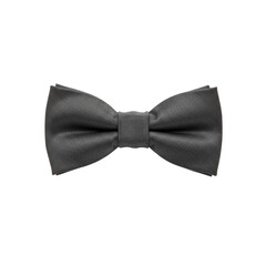 A classic dark grey formal bow tie, perfectly tied with textured fabric, isolated on a transparent background with ample copy space. Concept of elegance and professionalism