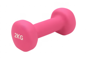 Pink 2 kg dumbbell isolated on transparent background for fitness training
