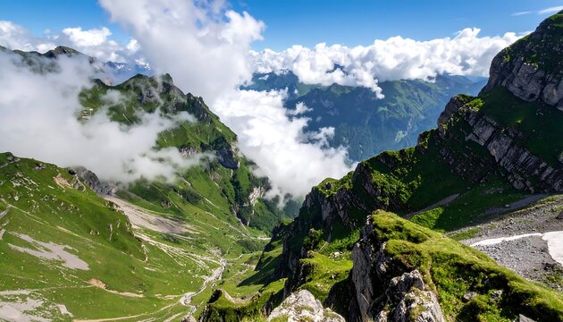 Mountain Valley with Clouds, and Summer Landscape.