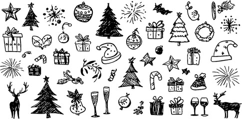 Festive hand drawn christmas elements for holiday design and decorations