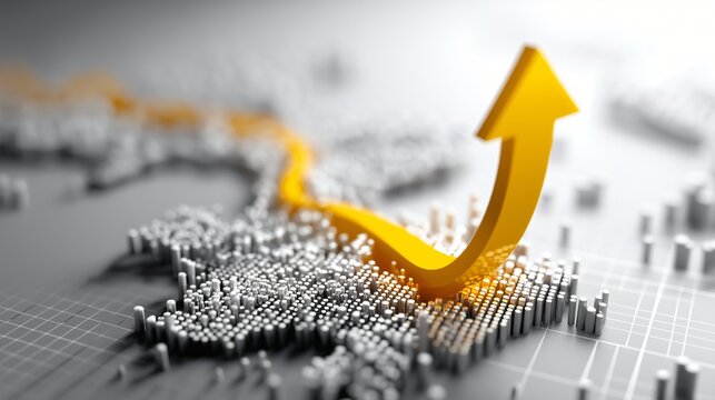 Yellow arrow economic growth Thailand conceptual 3D visualization financial success upward trend business map positive optimism modern