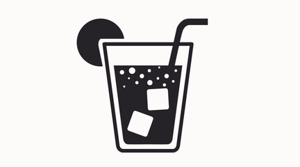 Drink Icon Set. Vector isolated editable back and white illustration of a glass with ice and straw