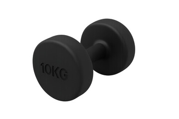Black dumbbell showing 10 kilograms on transparent background for fitness training
