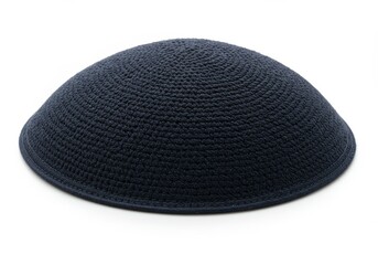 Isolated knitted navy blue kippah showcasing intricate texture and symbolism