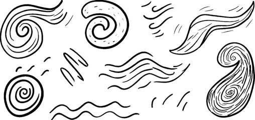 Fototapeta premium Collection of hand drawn decorative flowing waves and spirals for artistic design projects