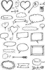 Fototapeta premium Hand-drawn decorative heart and speech bubble doodles for design projects