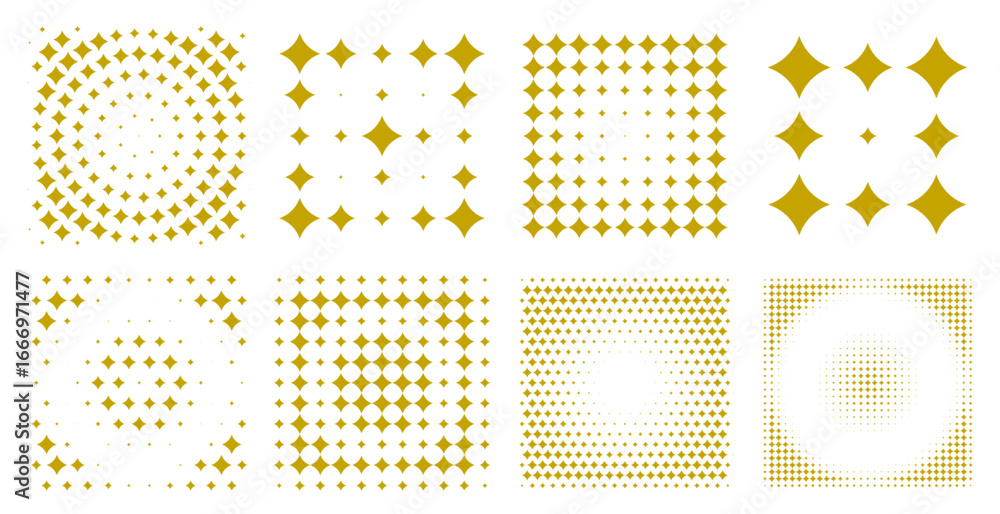 Poster halftone star patterns in various designs and sizes