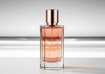 Rose gold perfume bottle isolated on white background