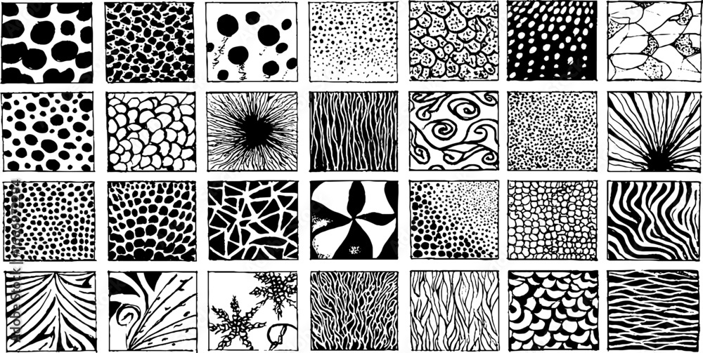 Poster set of hand drawn decorative patterns featuring clouds and abstract designs for creative projects