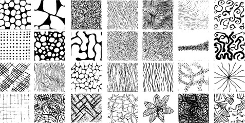 Collection of hand drawn decorative patterns with paint splashes for creative design