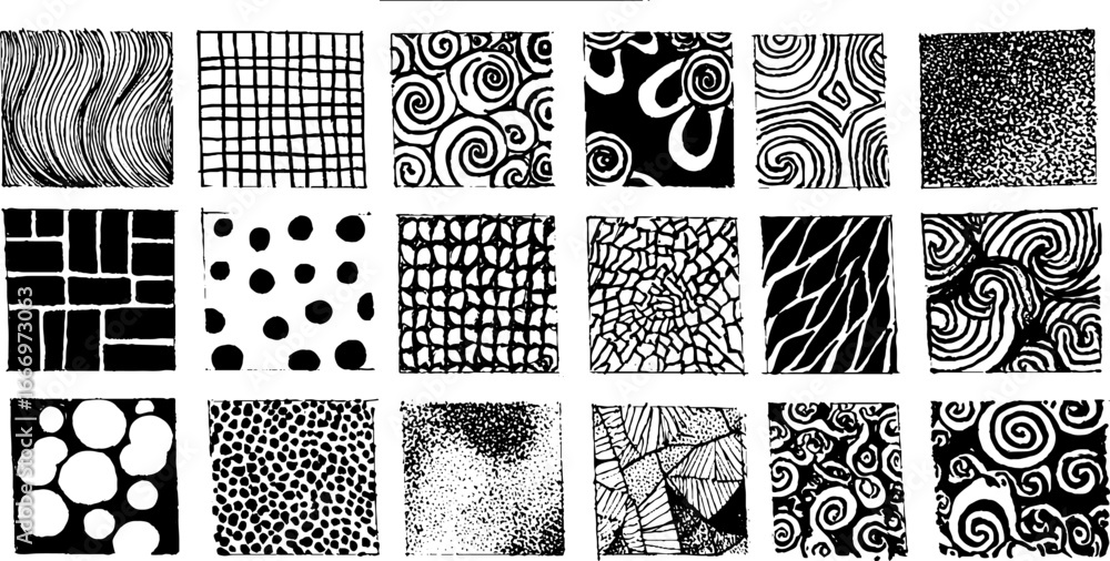 Aufkleber set of hand drawn decorative patterns with spirals and textures for design use