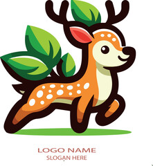 Cartoon deer in leaf kids logo icon vector white background .
