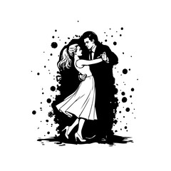 Passionate dance monochrome illustration of a couple embracing the moment in a rhythmic sway of