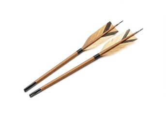 Elegant depiction of wooden arrows with natural feather fletching on white background
